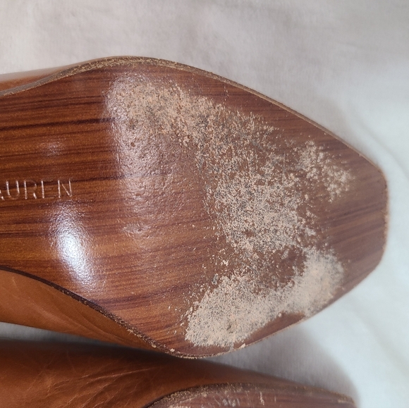 Vintage Ralph Lauren Collection Purple Label Caramel Leather Heels Size 7 - Picture 12 of 13